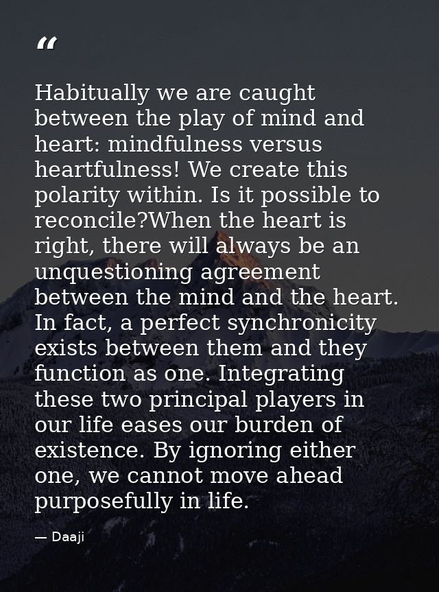 Habitually we are caught between the play of mind and heart: mindfulness versus heartfulness! We create this polarity wi — Daaji