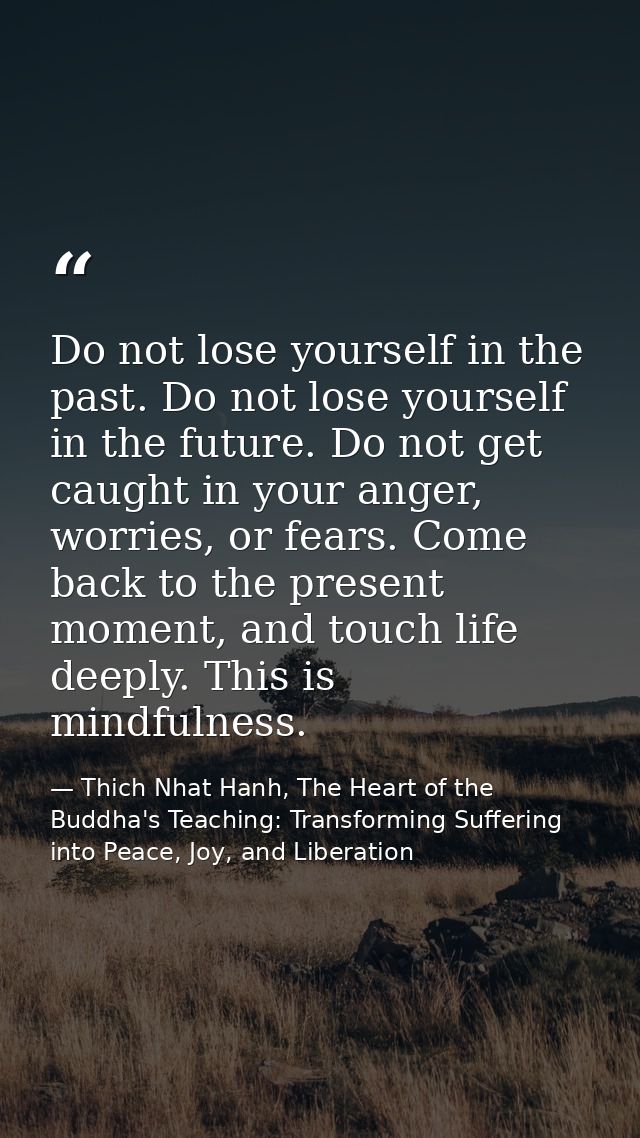 Do not lose yourself in the past. Do not lose yourself in the future. Do not get caught in your anger, worries, or fears — Thich Nhat Hanh, The Heart of the Buddha's Teaching: Transforming Suffering into Peace, Joy, and Liberation