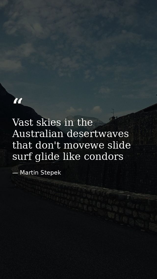 Vast skies in the Australian desertwaves that don't movewe slide surf glide like condors — Martin Stepek
