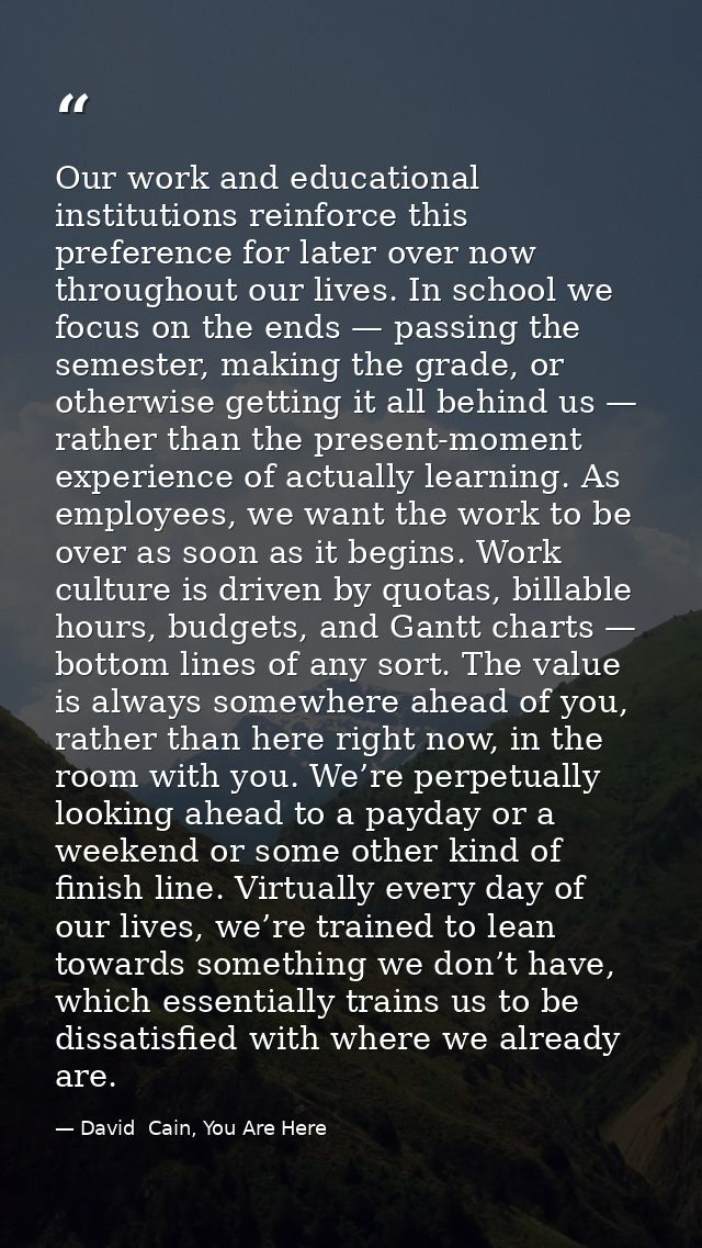 Our work and educational institutions reinforce this preference for later over now throughout our lives. In school we fo — David  Cain, You Are Here