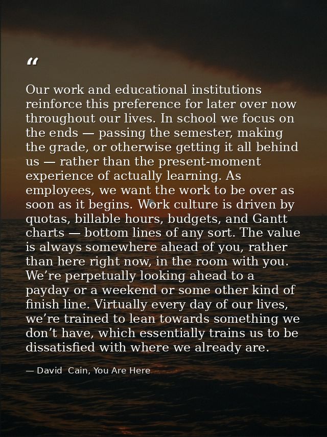 Our work and educational institutions reinforce this preference for later over now throughout our lives. In school we fo — David  Cain, You Are Here