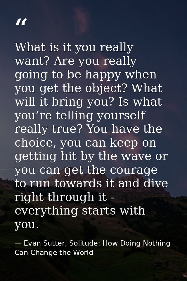 What is it you really want? Are you really going to be happy when you get the object? What will it bring you? Is what yo — Evan Sutter, Solitude: How Doing Nothing Can Change the World
