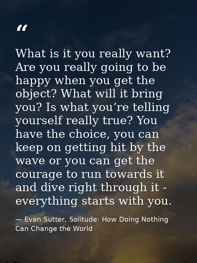 What is it you really want? Are you really going to be happy when you get the object? What will it bring you? Is what yo — Evan Sutter, Solitude: How Doing Nothing Can Change the World
