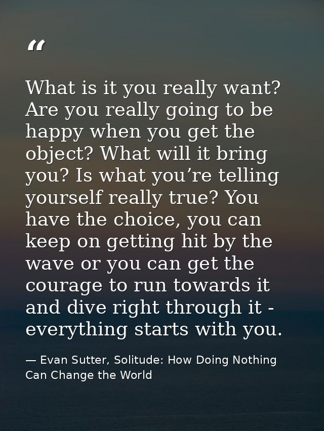 What is it you really want? Are you really going to be happy when you get the object? What will it bring you? Is what yo — Evan Sutter, Solitude: How Doing Nothing Can Change the World