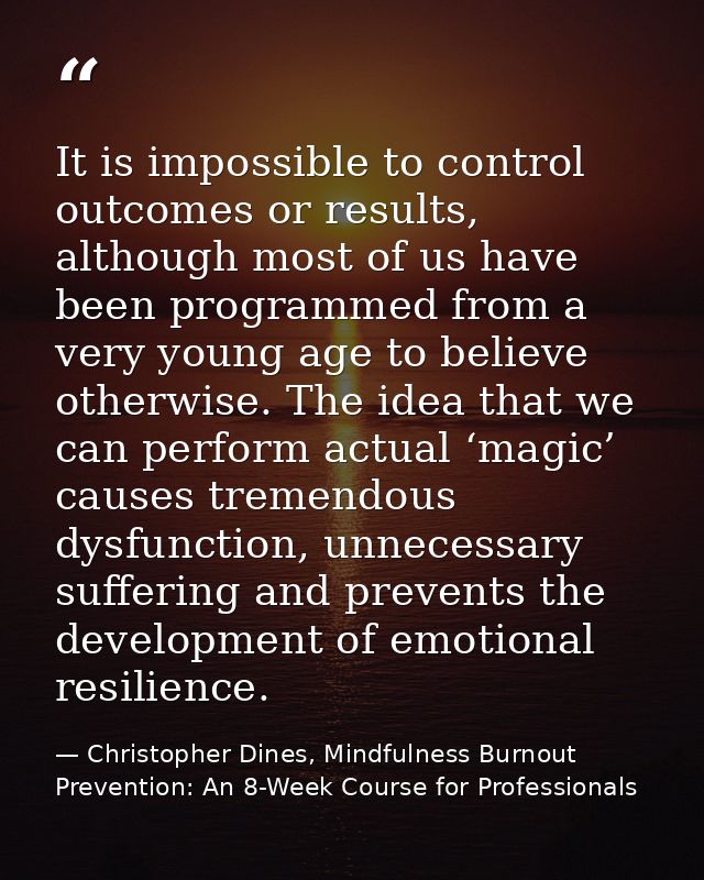 It is impossible to control outcomes or results, although most of us have been programmed from a very young age to belie — Christopher Dines, Mindfulness Burnout Prevention: An 8-Week Course for Professionals
