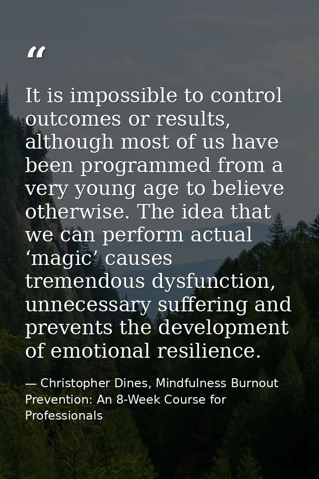 It is impossible to control outcomes or results, although most of us have been programmed from a very young age to belie — Christopher Dines, Mindfulness Burnout Prevention: An 8-Week Course for Professionals