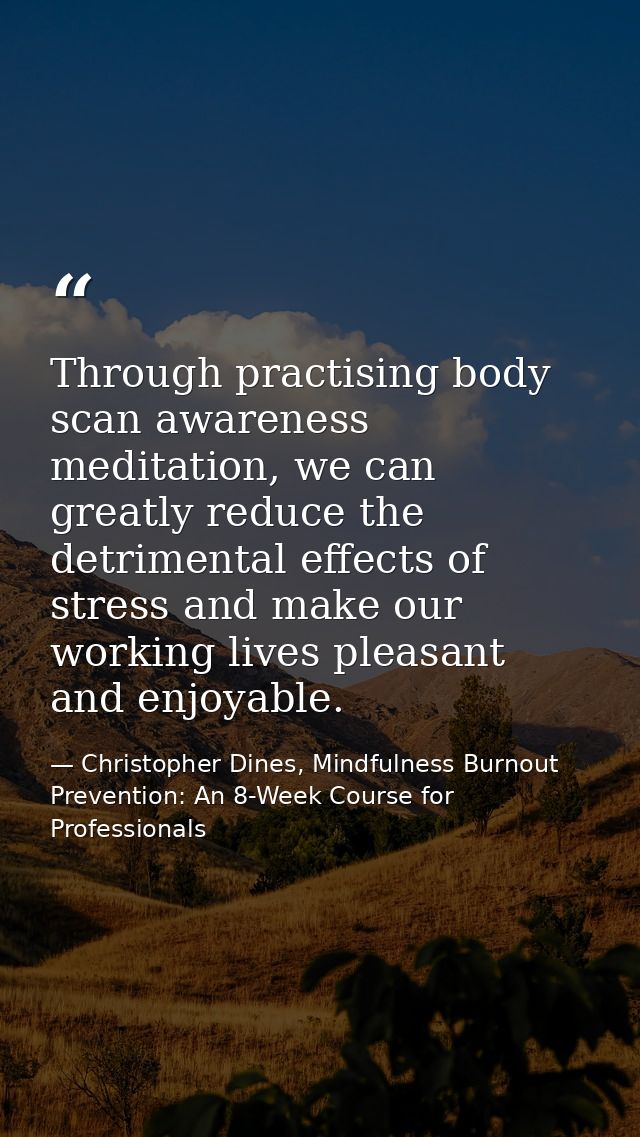 Through practising body scan awareness meditation, we can greatly reduce the detrimental effects of stress and make our  — Christopher Dines, Mindfulness Burnout Prevention: An 8-Week Course for Professionals