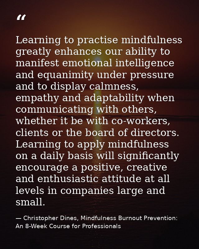 Learning to practise mindfulness greatly enhances our ability to manifest emotional intelligence and equanimity under pr — Christopher Dines, Mindfulness Burnout Prevention: An 8-Week Course for Professionals