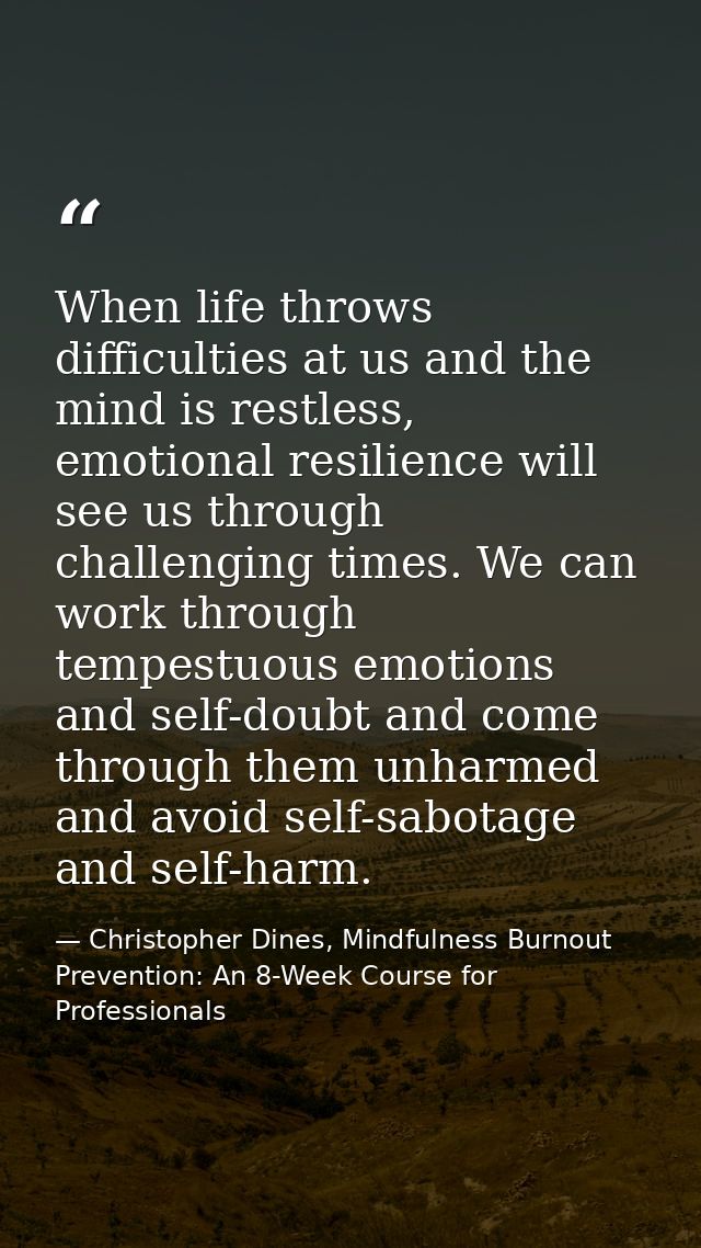 When life throws difficulties at us and the mind is restless, emotional resilience will see us through challenging times — Christopher Dines, Mindfulness Burnout Prevention: An 8-Week Course for Professionals