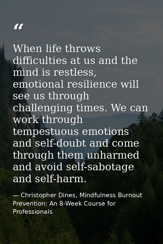 When life throws difficulties at us and the mind is restless, emotional resilience will see us through challenging times — Christopher Dines, Mindfulness Burnout Prevention: An 8-Week Course for Professionals