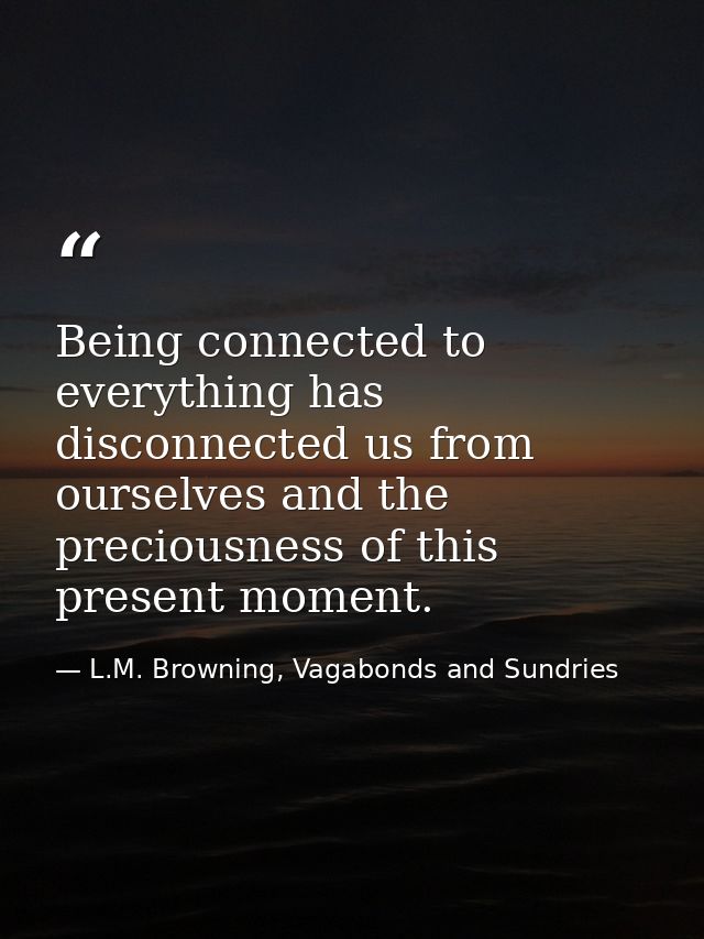 Being connected to everything has disconnected us from ourselves and the preciousness of this present moment. — L.M. Browning, Vagabonds and Sundries