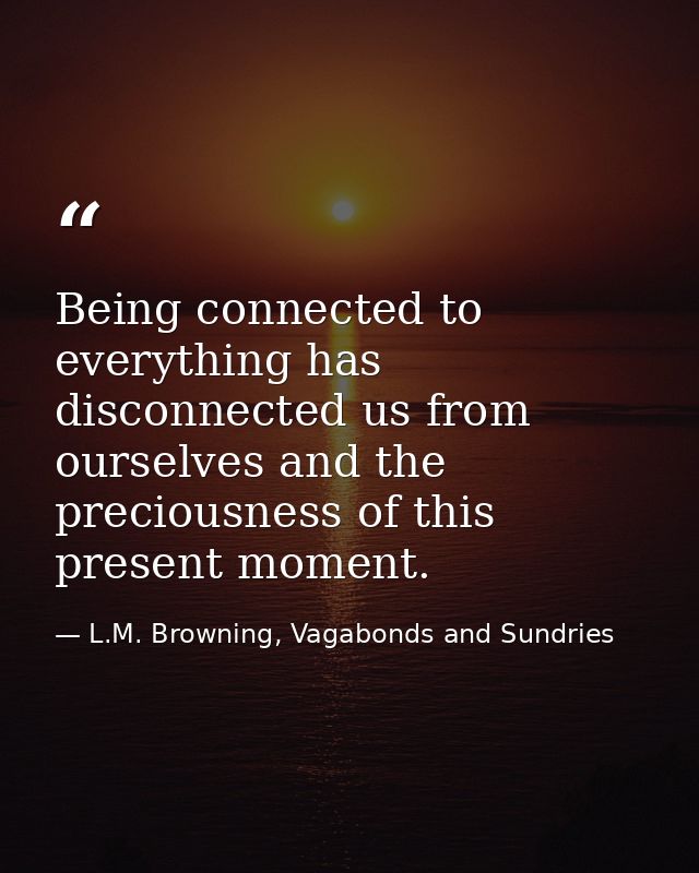 Being connected to everything has disconnected us from ourselves and the preciousness of this present moment. — L.M. Browning, Vagabonds and Sundries