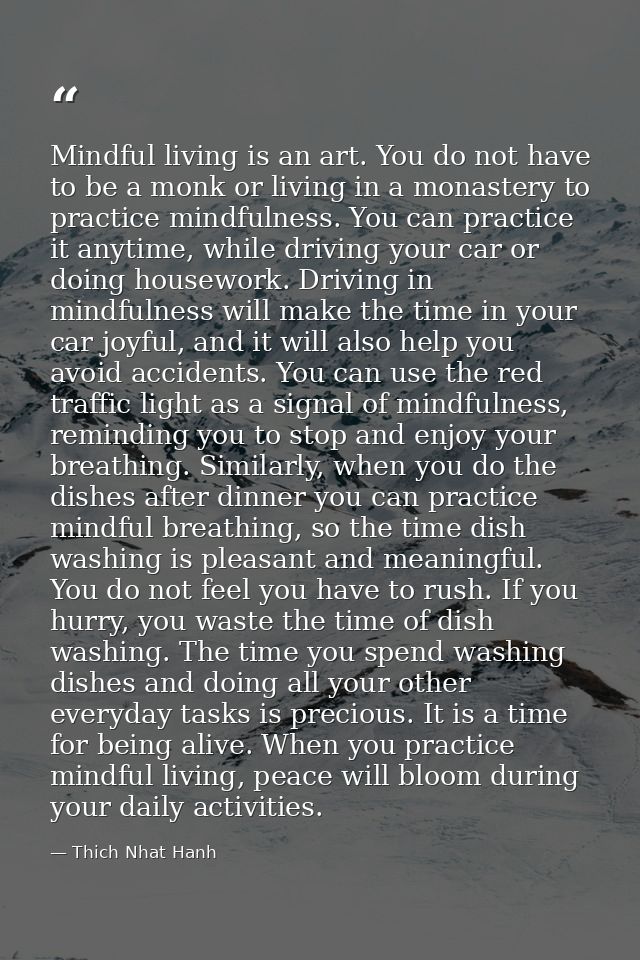 Mindful living is an art. You do not have to be a monk or living in a monastery to practice mindfulness. You can practic — Thich Nhat Hanh