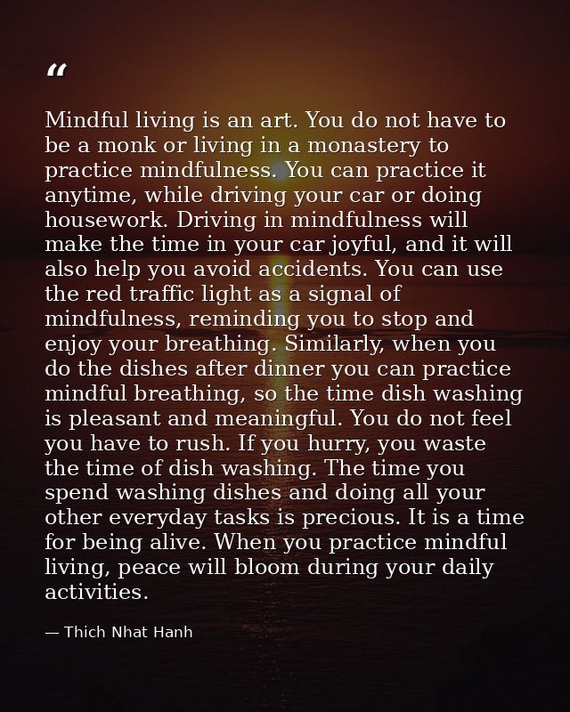 Mindful living is an art. You do not have to be a monk or living in a monastery to practice mindfulness. You can practic — Thich Nhat Hanh