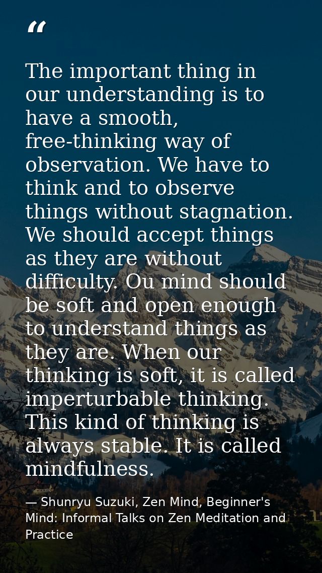 The important thing in our understanding is to have a smooth, free-thinking way of observation. We have to think and to  — Shunryu Suzuki, Zen Mind, Beginner's Mind: Informal Talks on Zen Meditation and Practice