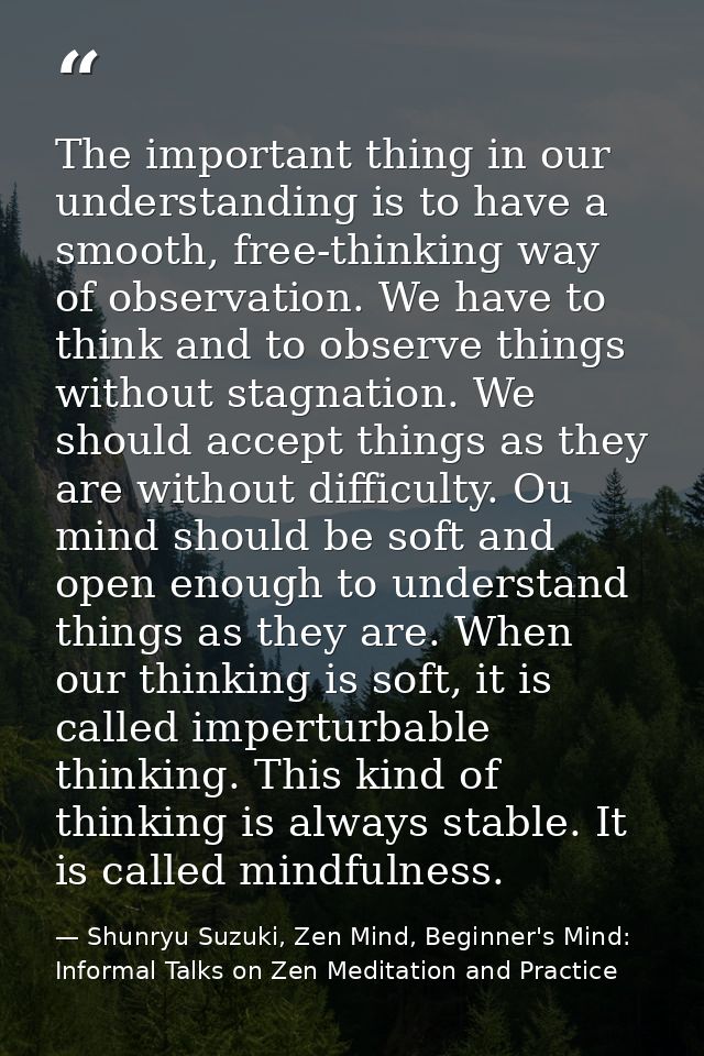 The important thing in our understanding is to have a smooth, free-thinking way of observation. We have to think and to  — Shunryu Suzuki, Zen Mind, Beginner's Mind: Informal Talks on Zen Meditation and Practice