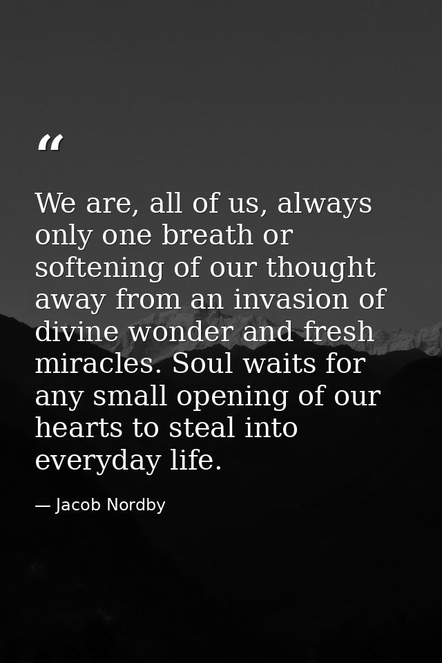 We are, all of us, always only one breath or softening of our thought away from an invasion of divine wonder and fresh m — Jacob Nordby