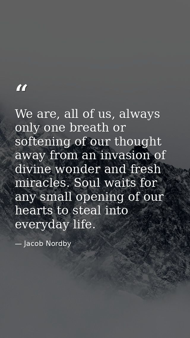 We are, all of us, always only one breath or softening of our thought away from an invasion of divine wonder and fresh m — Jacob Nordby
