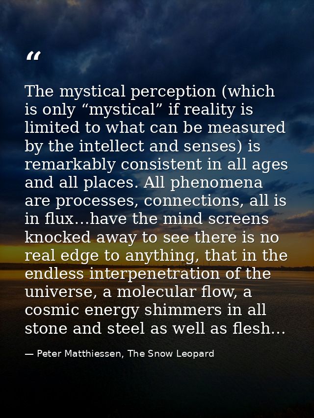 The mystical perception (which is only “mystical” if reality is limited to what can be measured by the intellect and sen — Peter Matthiessen, The Snow Leopard