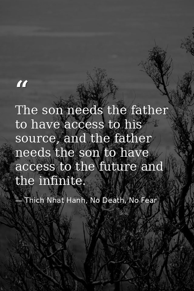 The son needs the father to have access to his source, and the father needs the son to have access to the future and the — Thich Nhat Hanh, No Death, No Fear