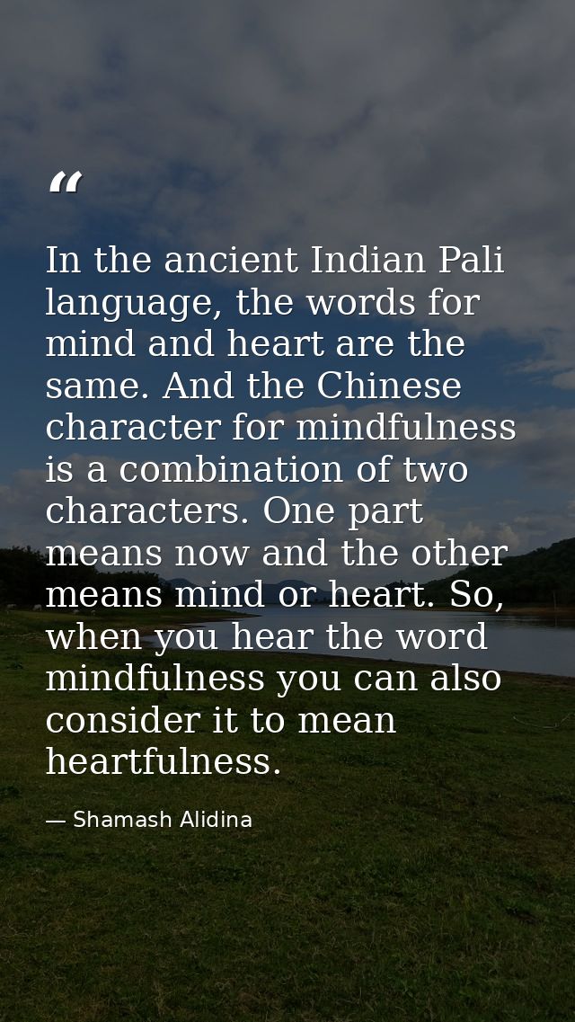 In the ancient Indian Pali language, the words for mind and heart are the same. And the Chinese character for mindfulnes — Shamash Alidina