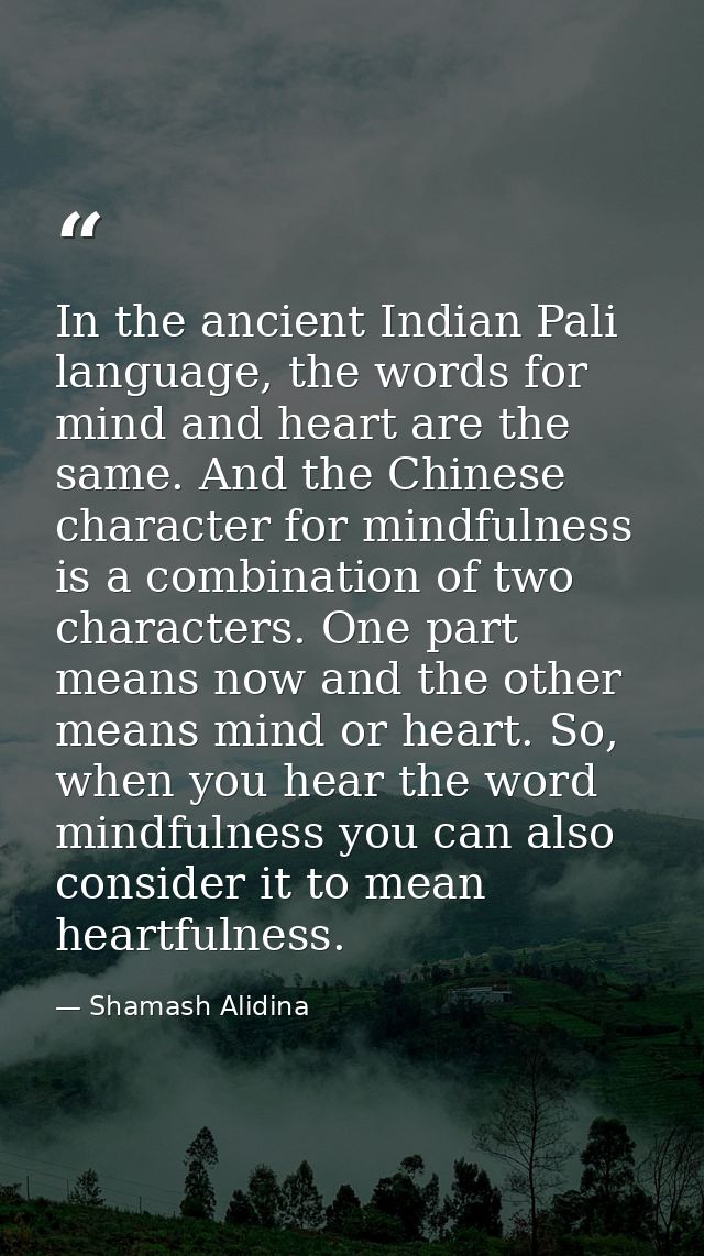 In the ancient Indian Pali language, the words for mind and heart are the same. And the Chinese character for mindfulnes — Shamash Alidina