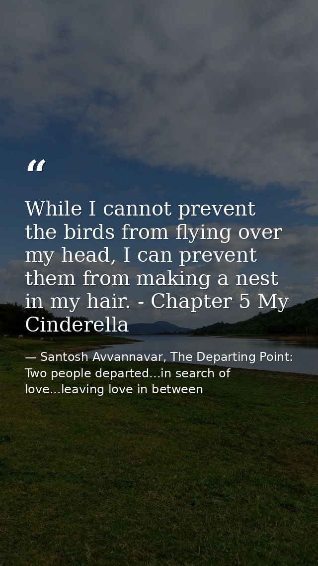 While I cannot prevent the birds from flying over my head, I can prevent them from making a nest in my hair. - Chapter 5 — Santosh Avvannavar, The Departing Point: Two people departed...in search of love...leaving love in between