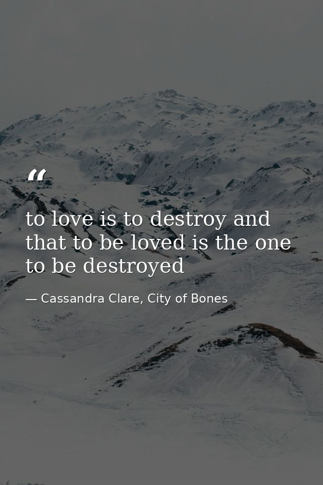 to love is to destroy and that to be loved is the one to be destroyed — Cassandra Clare, City of Bones