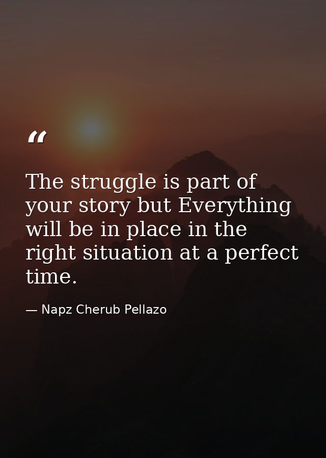 The struggle is part of your story but Everything will be in place in the right situation at a perfect time. — Napz Cherub Pellazo