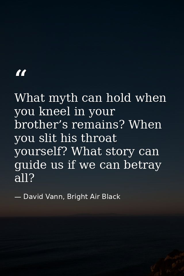 What myth can hold when you kneel in your brother’s remains? When you slit his throat yourself? What story can guide us  — David Vann, Bright Air Black