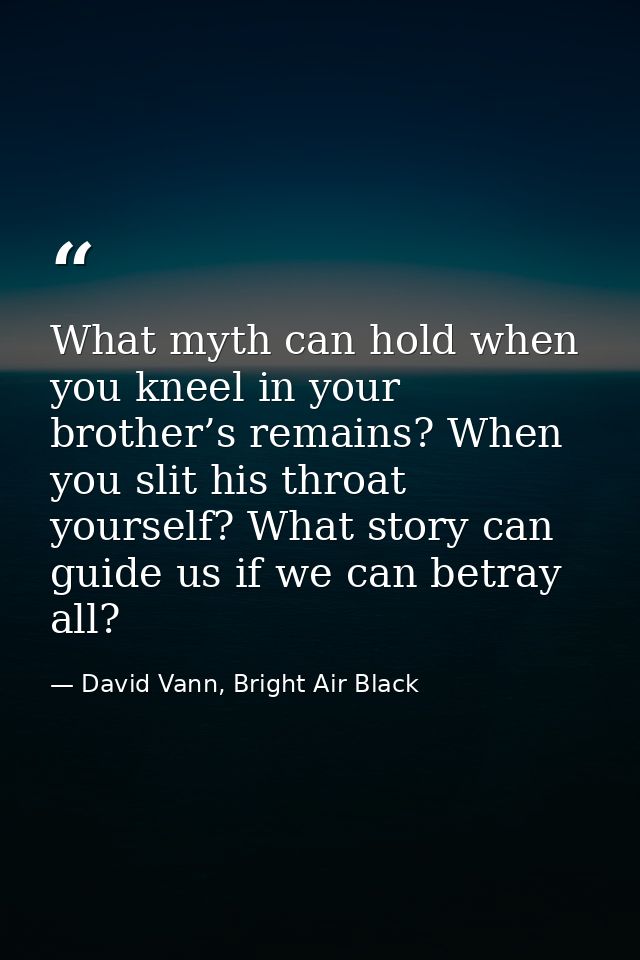 What myth can hold when you kneel in your brother’s remains? When you slit his throat yourself? What story can guide us  — David Vann, Bright Air Black