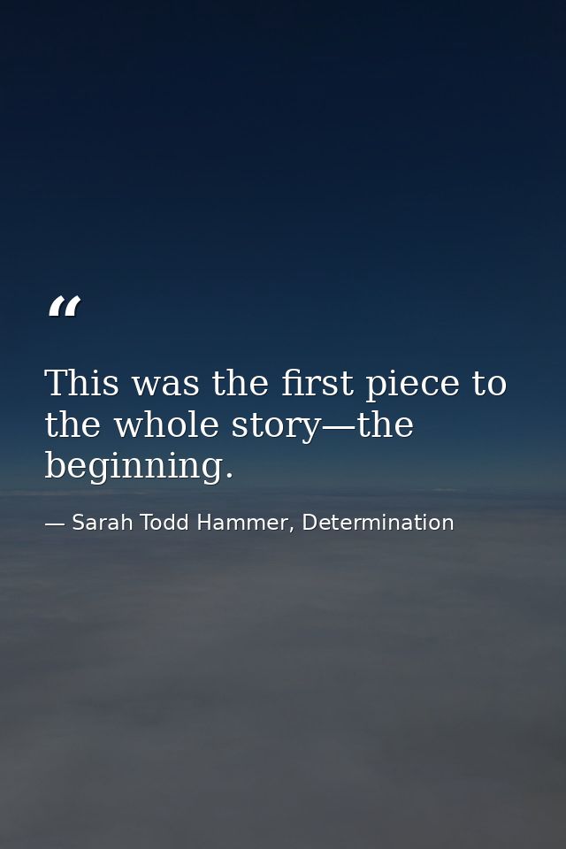 This was the first piece to the whole story—the beginning. — Sarah Todd Hammer, Determination