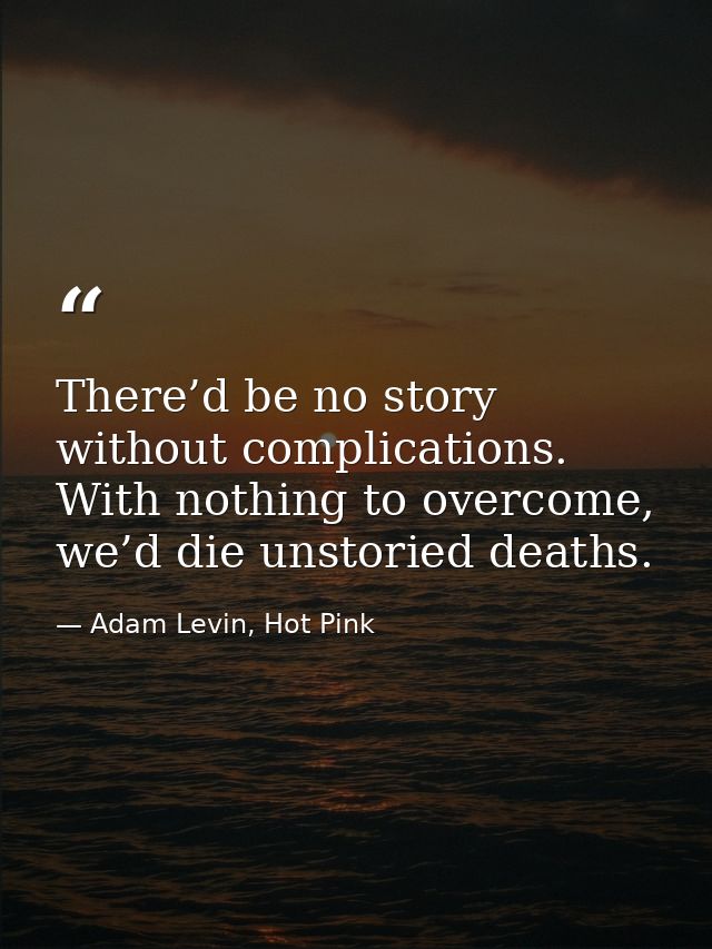 There’d be no story without complications. With nothing to overcome, we’d die unstoried deaths. — Adam Levin, Hot Pink