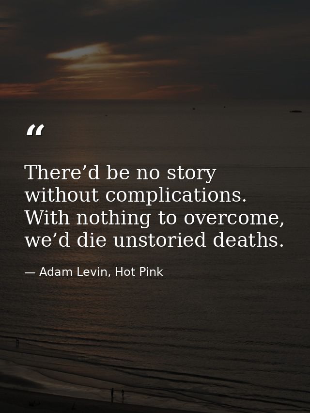 There’d be no story without complications. With nothing to overcome, we’d die unstoried deaths. — Adam Levin, Hot Pink