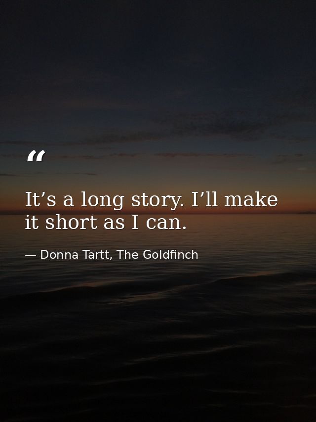 It’s a long story. I’ll make it short as I can. — Donna Tartt, The Goldfinch