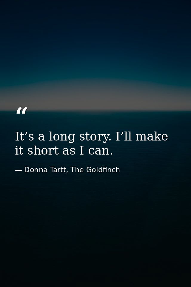 It’s a long story. I’ll make it short as I can. — Donna Tartt, The Goldfinch