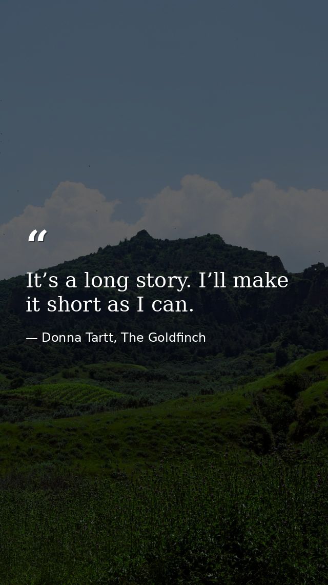 It’s a long story. I’ll make it short as I can. — Donna Tartt, The Goldfinch