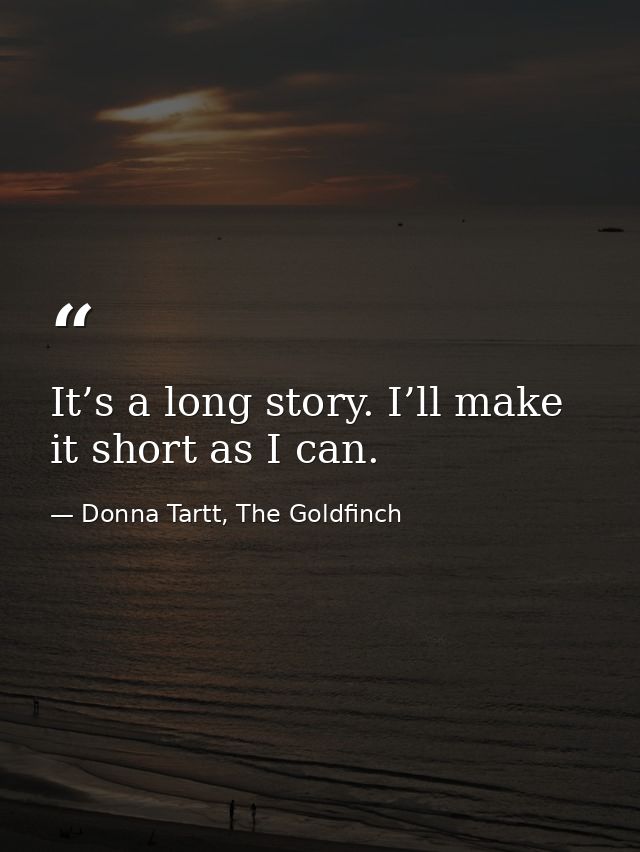 It’s a long story. I’ll make it short as I can. — Donna Tartt, The Goldfinch