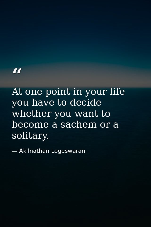 At one point in your life you have to decide whether you want to become a sachem or a solitary. — Akilnathan Logeswaran