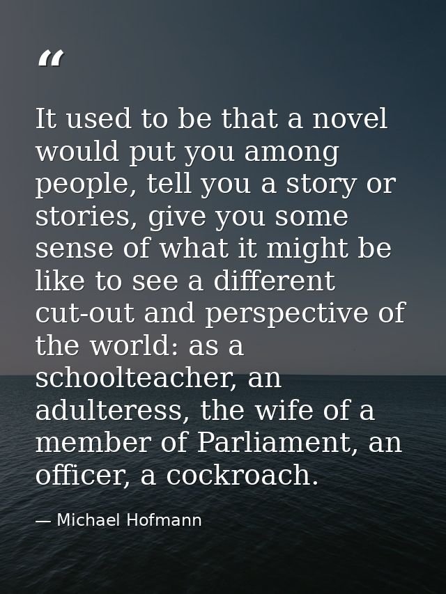It used to be that a novel would put you among people, tell you a story or stories, give you some sense of what it might — Michael Hofmann