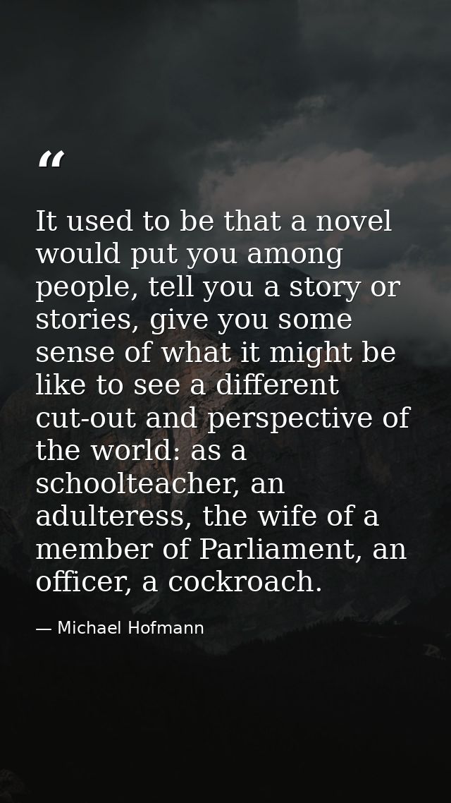 It used to be that a novel would put you among people, tell you a story or stories, give you some sense of what it might — Michael Hofmann