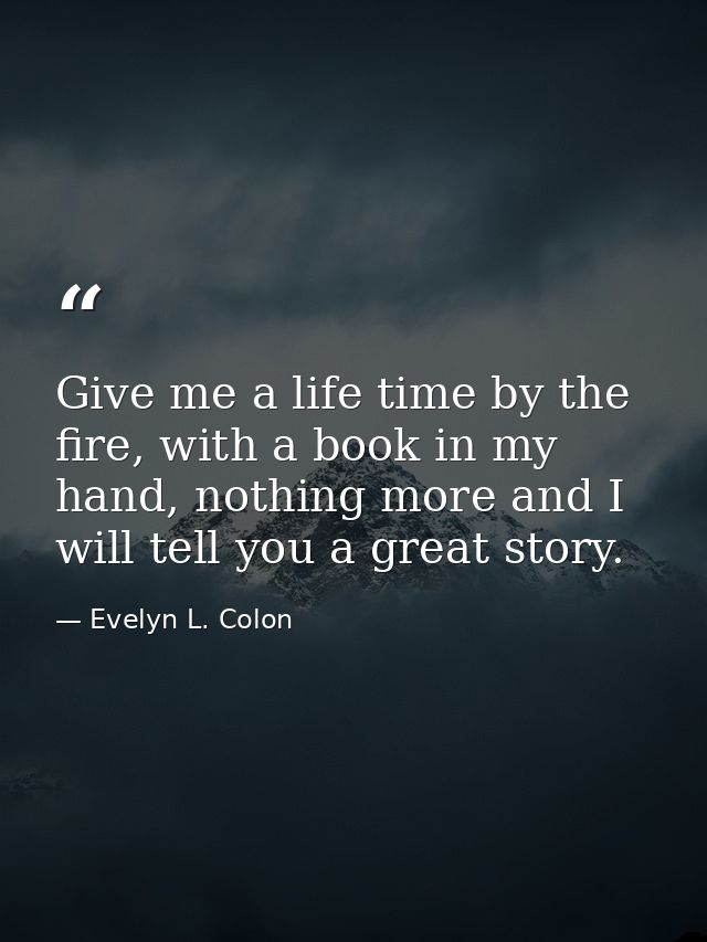Give me a life time by the fire, with a book in my hand, nothing more and I will tell you a great story. — Evelyn L. Colon