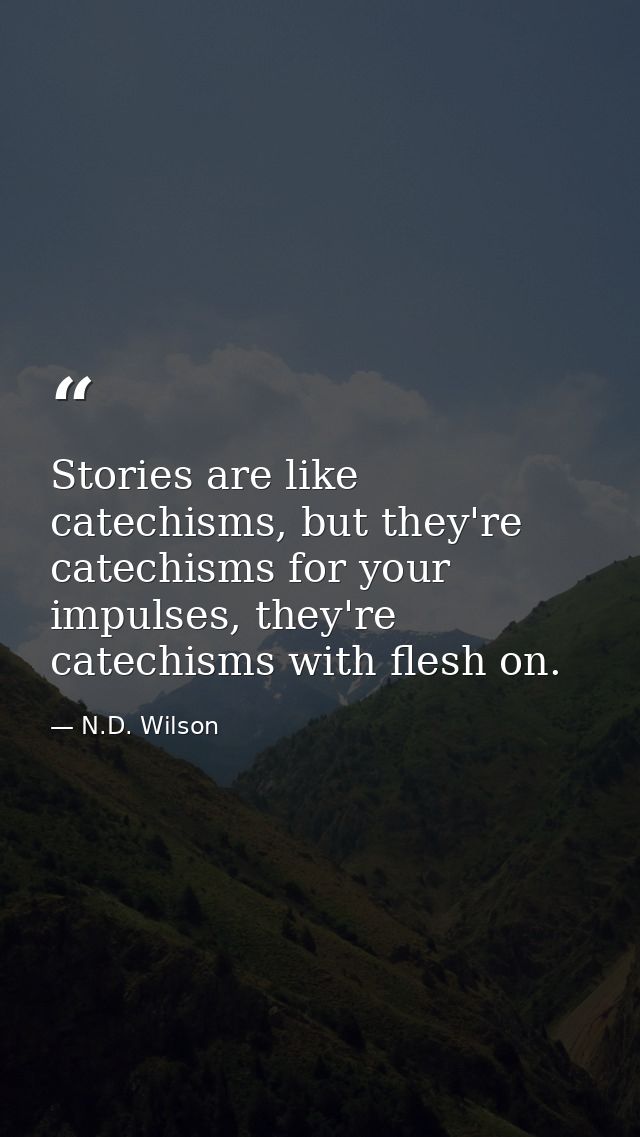 Stories are like catechisms, but they're catechisms for your impulses, they're catechisms with flesh on. — N.D. Wilson