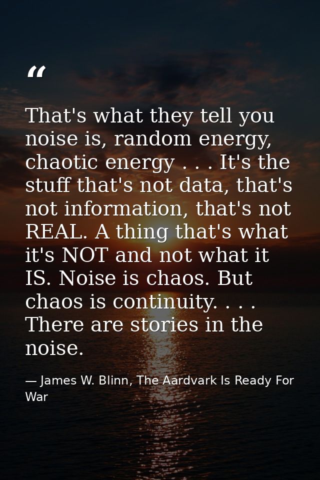 That's what they tell you noise is, random energy, chaotic energy . . . It's the stuff that's not data, that's not infor — James W. Blinn, The Aardvark Is Ready For War