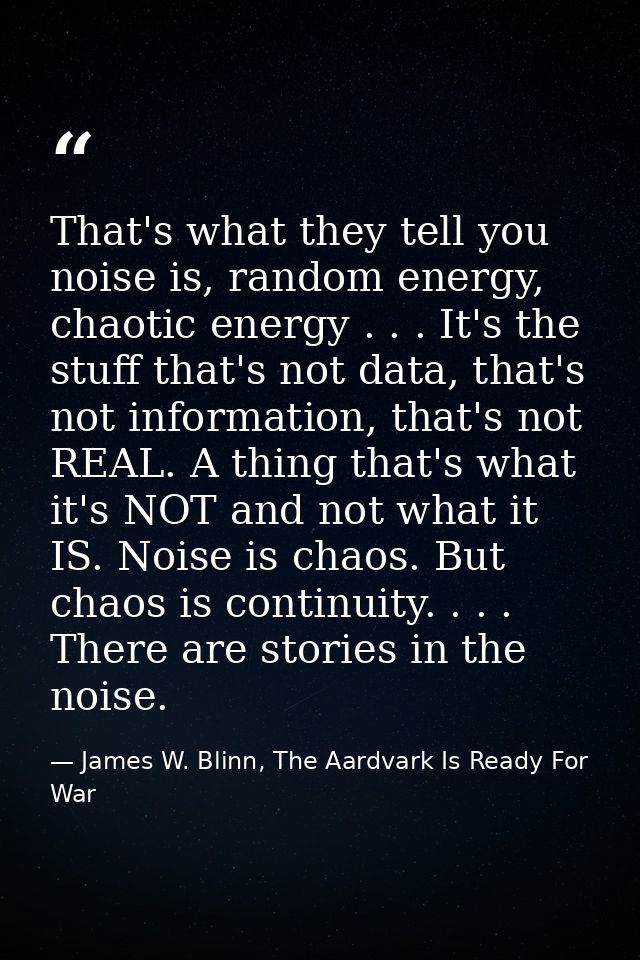 That's what they tell you noise is, random energy, chaotic energy . . . It's the stuff that's not data, that's not infor — James W. Blinn, The Aardvark Is Ready For War