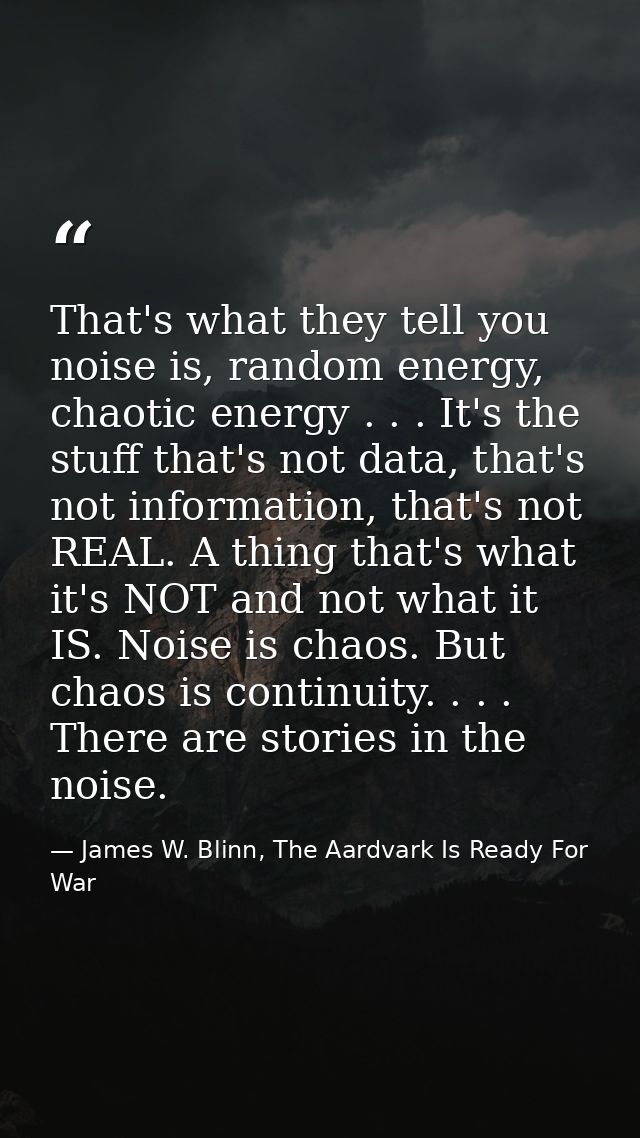 That's what they tell you noise is, random energy, chaotic energy . . . It's the stuff that's not data, that's not infor — James W. Blinn, The Aardvark Is Ready For War