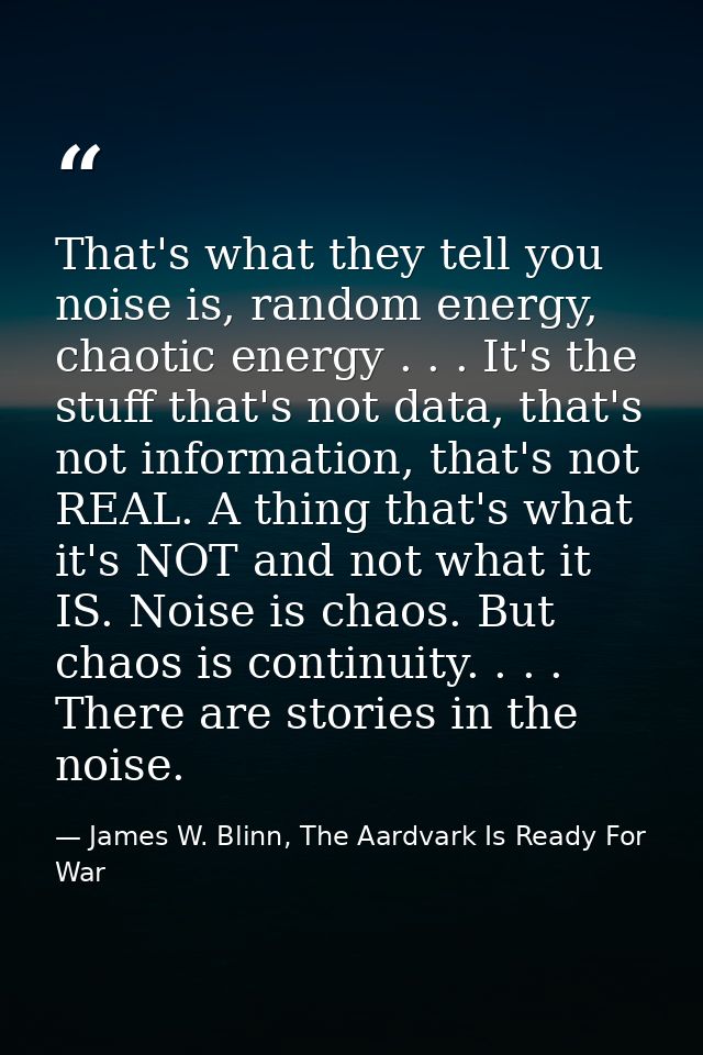 That's what they tell you noise is, random energy, chaotic energy . . . It's the stuff that's not data, that's not infor — James W. Blinn, The Aardvark Is Ready For War