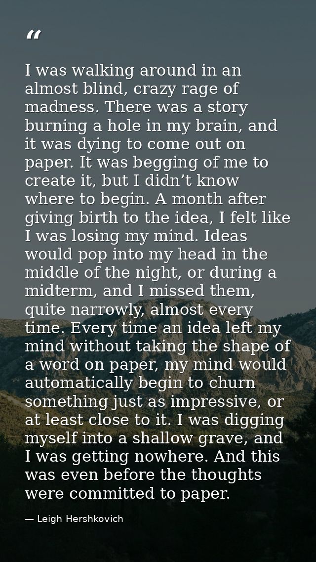 I was walking around in an almost blind, crazy rage of madness. There was a story burning a hole in my brain, and it was — Leigh Hershkovich
