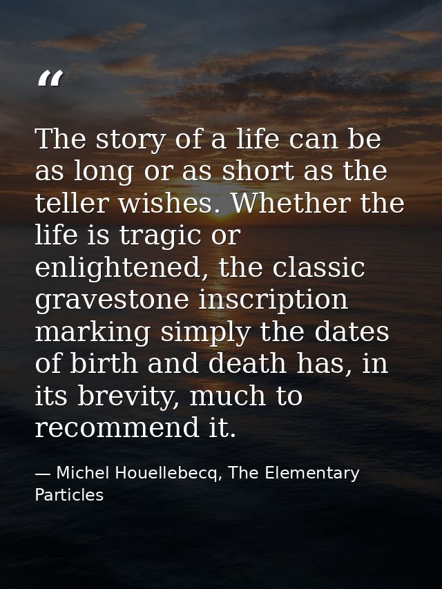 The story of a life can be as long or as short as the teller wishes. Whether the life is tragic or enlightened, the clas — Michel Houellebecq, The Elementary Particles
