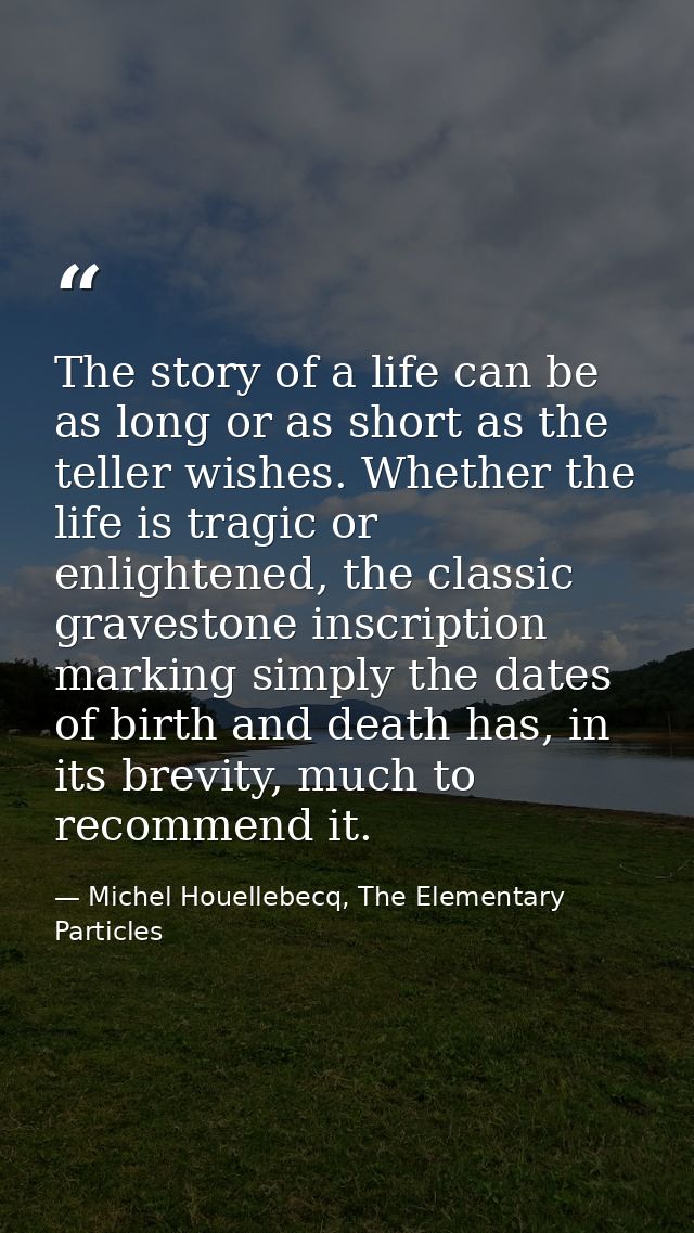 The story of a life can be as long or as short as the teller wishes. Whether the life is tragic or enlightened, the clas — Michel Houellebecq, The Elementary Particles